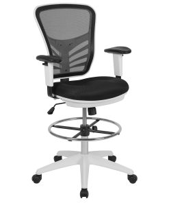 Flash Furniture Mid-Back Mesh Ergonomic Drafting Chair with Adjustable Chrome Foot Ring, Adjustable Arms, Black/White 2