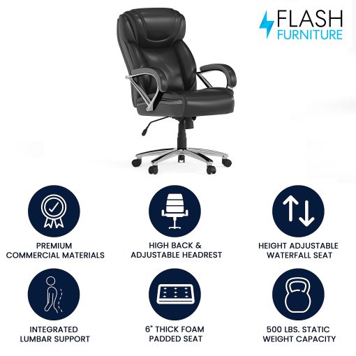 Flash Furniture Hercules LeatherSoft™ Faux Leather High-Back Big & Tall Ergonomic Office Chair, Black/Gray - Image 2