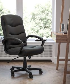 Flash Furniture LeatherSoft™ Faux Leather Mid-Back Swivel Task Chair With 24 1/2" Back Cushion, Black
