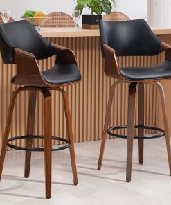 Glamour Home Beasley Faux Leather Barstool With Back, Black/Brown 2
