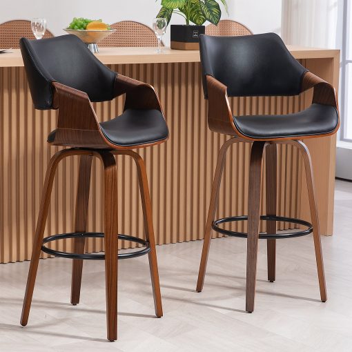 Glamour Home Beasley Faux Leather Barstool With Back, Black/Brown - Image 2