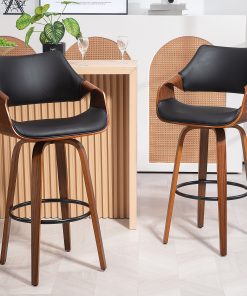 Glamour Home Beasley Faux Leather Barstool With Back, Black/Brown