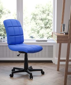 Flash Furniture Quilted Vinyl Mid-Back Swivel Task Chair, Armeless, Blue/Black