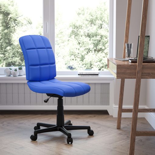 Flash Furniture Quilted Vinyl Mid-Back Swivel Task Chair, Armeless, Blue/Black