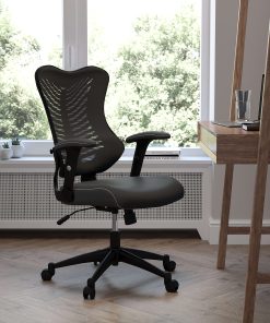 Flash Furniture Designer Ergonomic LeatherSoft™ Faux Leather/Mesh High-Back Chair, Black