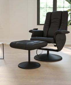 Flash Furniture Massaging Multi-Position Recliner And Ottoman, Black