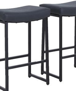 ALPHA HOME Saddle Design PU Leather Counter-Height Stools, Black, Set Of 2 Stools 2