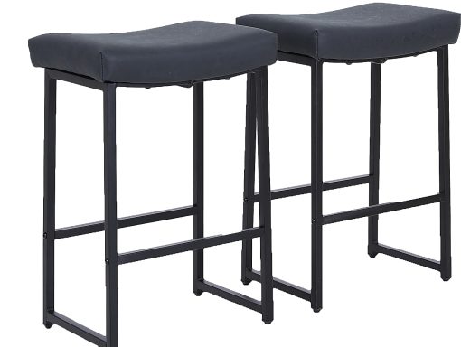 ALPHA HOME Saddle Design PU Leather Counter-Height Stools, Black, Set Of 2 Stools - Image 2