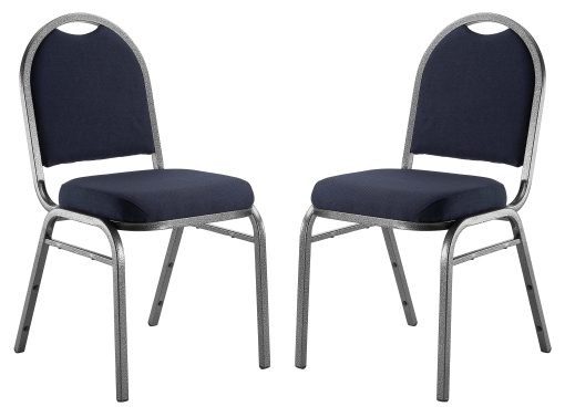 National Public Seating 9200 Series: Dome-Back Premium Fabric Upholstered Banquet Stack Chair, Midnight Blue Seat/Silvervein Frame, Set Of 2