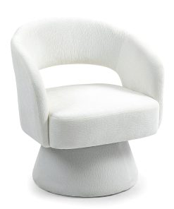 Glamour Home Belenus Corduroy Fabric Accent Chair With Swivel Base, White 2