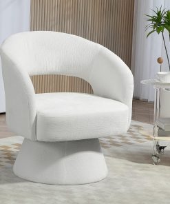 Glamour Home Belenus Corduroy Fabric Accent Chair With Swivel Base, White