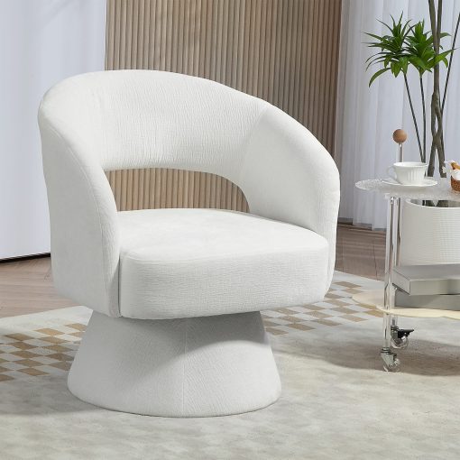 Glamour Home Belenus Corduroy Fabric Accent Chair With Swivel Base, White