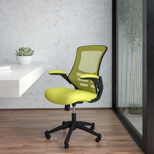Flash Furniture Mesh Mid-Back Swivel Task Chair With Flip-Up Arms, Green/Black - Image 2