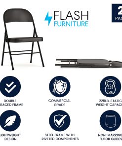 Flash Furniture HERCULES Series Double Braced Metal Folding Chair, Black 2