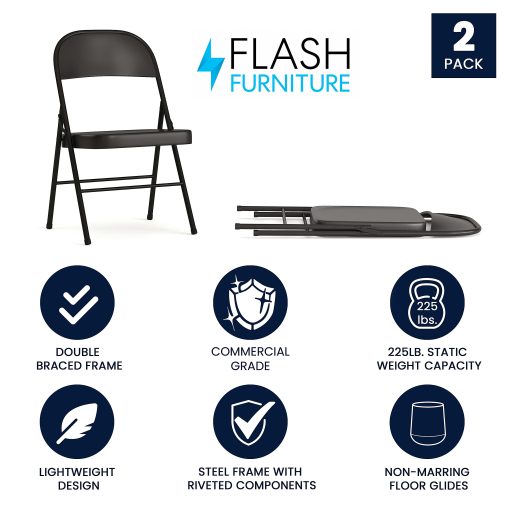 Flash Furniture HERCULES Series Double Braced Metal Folding Chair, Black - Image 2