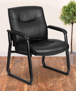 Flash Furniture Hercules Big & Tall LeatherSoft™ Faux Leather Low-Back Side Chair With Sled Base, Black