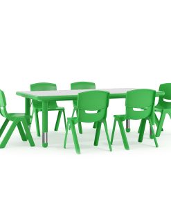 Flash Furniture Plastic Height-Adjustable Activity Table with 6 Chairs, 23-1/2″H x 23-5/8”W x 47-1/4”D, Green 2
