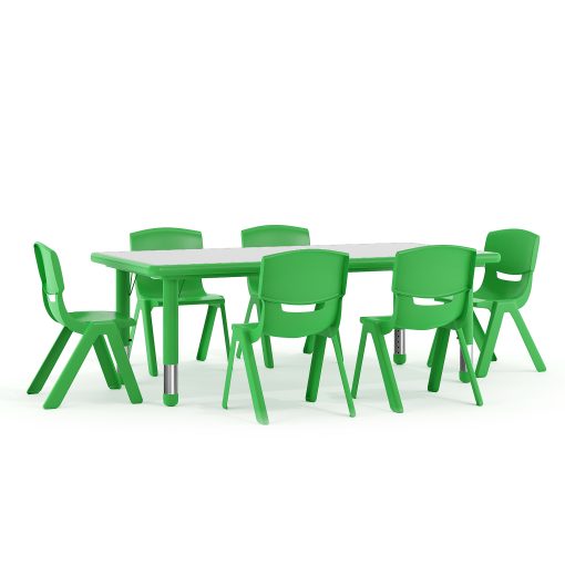 Flash Furniture Plastic Height-Adjustable Activity Table with 6 Chairs, 23-1/2"H x 23-5/8''W x 47-1/4''D, Green - Image 2