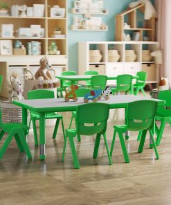 Flash Furniture Plastic Height-Adjustable Activity Table with 6 Chairs, 23-1/2"H x 23-5/8''W x 47-1/4''D, Green