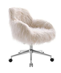 Linon Aria Faux Fur Mid-Back Home Office Chair, Pink/Chrome