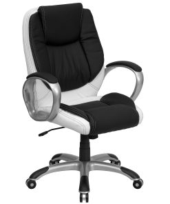 Flash Furniture LeatherSoft™ Faux Leather Mid-Back Swivel Chair, Black/White/Titanium