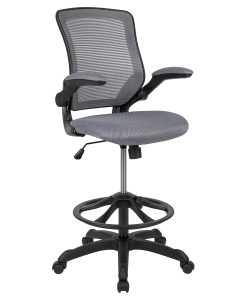 Flash Furniture Mid Back Mesh Ergonomic Drafting Chair with Adjustable Foot Ring and Flip-Up Arms, Dark Gray 2