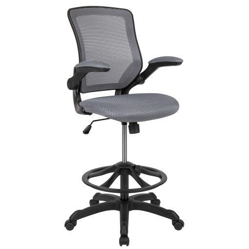 Flash Furniture Mid Back Mesh Ergonomic Drafting Chair with Adjustable Foot Ring and Flip-Up Arms, Dark Gray - Image 2