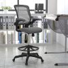 Flash Furniture Mid Back Mesh Ergonomic Drafting Chair with Adjustable Foot Ring and Flip-Up Arms, Dark Gray