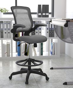 Flash Furniture Mid Back Mesh Ergonomic Drafting Chair with Adjustable Foot Ring and Flip-Up Arms, Dark Gray