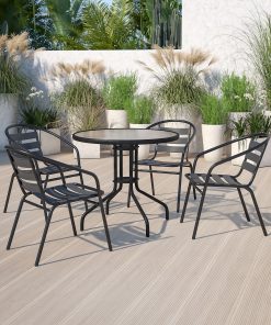 Flash Furniture Restaurant Stack Chairs, Black, Set Of 4 Chairs