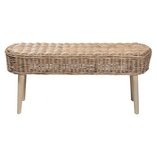 bali & pari Raisa Natural Kubu Rattan And Acacia Wood Accent Bench, 18-1/8”H x 43-3/4”W x 16-15/16”D, Gray - Image 2