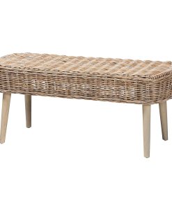 bali & pari Raisa Natural Kubu Rattan And Acacia Wood Accent Bench, 18-1/8”H x 43-3/4”W x 16-15/16”D, Gray