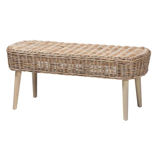 bali & pari Raisa Natural Kubu Rattan And Acacia Wood Accent Bench, 18-1/8”H x 43-3/4”W x 16-15/16”D, Gray