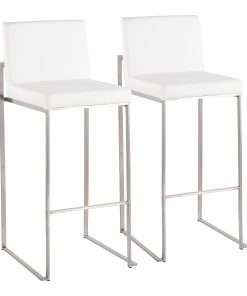 LumiSource Fuji Contemporary Counter Stools, White/Silver, Set Of 2 Stools, B30FUJIHBSSW2