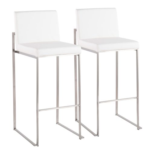 LumiSource Fuji Contemporary Counter Stools, White/Silver, Set Of 2 Stools, B30FUJIHBSSW2