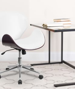 Flash Furniture Mid-Back Wood Conference Office Chair with Leathersoft Seat, White/Mahogany/Silver
