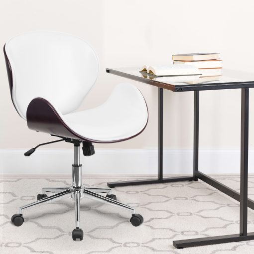 Flash Furniture Mid-Back Wood Conference Office Chair with Leathersoft Seat, White/Mahogany/Silver