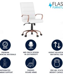 Flash Furniture LeatherSoft™ Faux Leather Mid-Back Office Chair With Chrome Base And Arms, White/Pink 2
