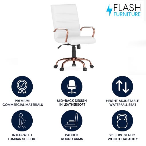 Flash Furniture LeatherSoft™ Faux Leather Mid-Back Office Chair With Chrome Base And Arms, White/Pink - Image 2
