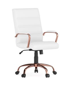 Flash Furniture LeatherSoft™ Faux Leather Mid-Back Office Chair With Chrome Base And Arms, White/Pink