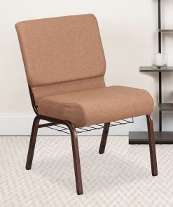Flash Furniture HERCULES Series Church Chair With Book Rack, Caramel/Copper Vein
