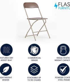 Flash Furniture HERCULES Series Premium Plastic Folding Chair, Brown 2