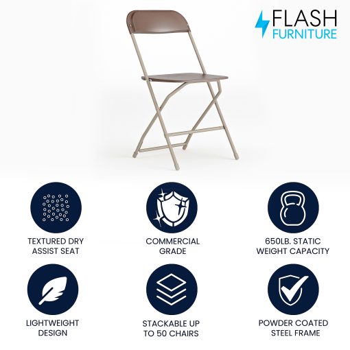 Flash Furniture HERCULES Series Premium Plastic Folding Chair, Brown - Image 2