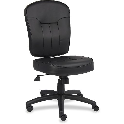 Boss B1560 Armless Task Chair - Black Seat Color - Leather Seat Material - Black Frame Color - 5-star Base - 1 Each - Image 2