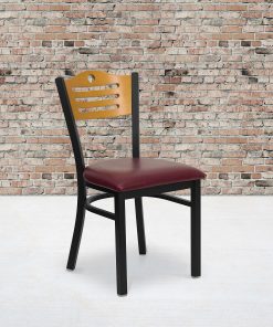 Flash Furniture Slat-Back Metal/Vinyl Restaurant Accent Chair, Burgundy/Natural/Black 2