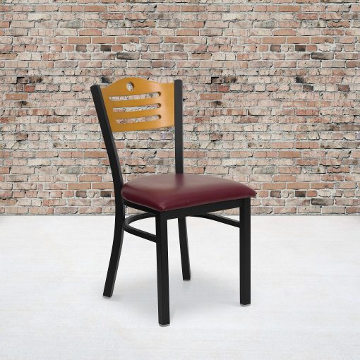 Flash Furniture Slat-Back Metal/Vinyl Restaurant Accent Chair, Burgundy/Natural/Black - Image 2
