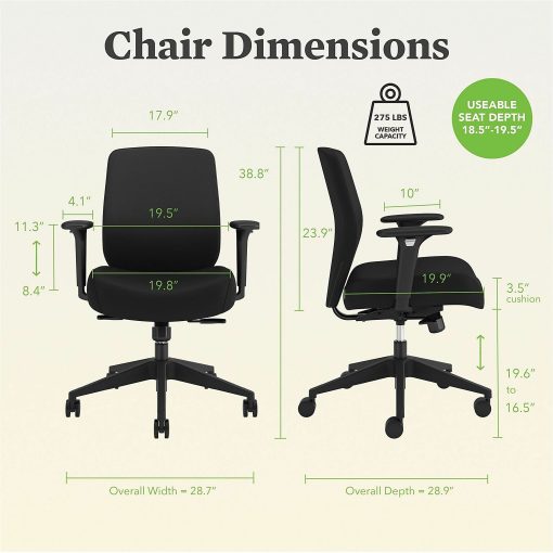 HON Altern Task Chair - Fabric, Foam Seat Material - Fabric Back Material - Black Frame Color - Mid Back - Black - Armrest - 1 Each - Image 2