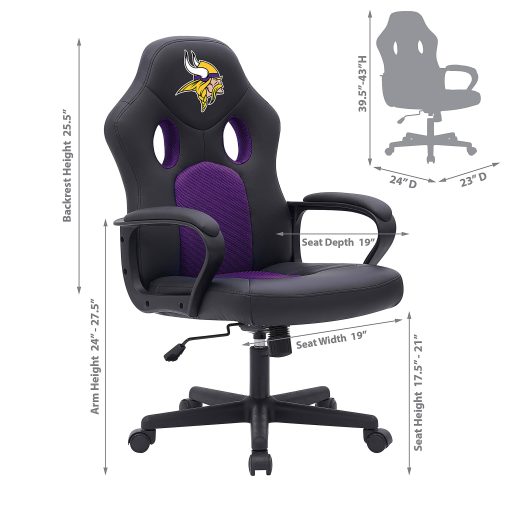 Imperial NFL Vision Faux Leather/Mesh High-Back Computer Gaming Chair, Minnesota Vikings - Image 2
