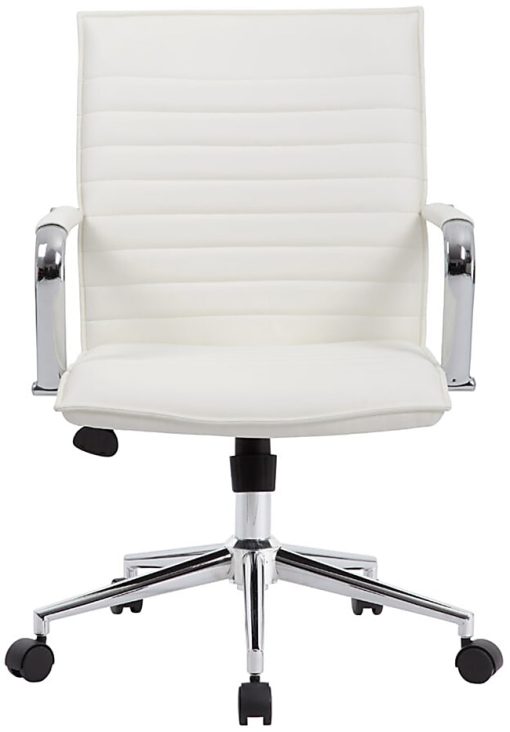 Boss Office Products Ergonomic Vinyl Mid-Back Hospitality Task Chair, White/Chrome - Image 2