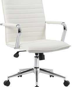 Boss Office Products Ergonomic Vinyl Mid-Back Hospitality Task Chair, White/Chrome